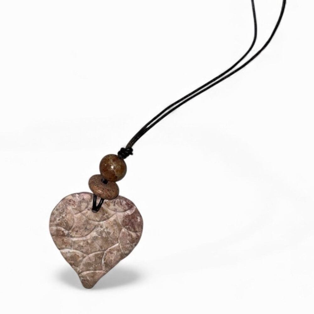 Travertine Heart Stone on Leather Pendant